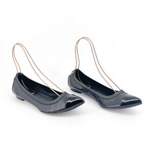 Chanel Cap Toe CC Ballet Flat Size 39 US 8-8.5 Black Pointed Toe Elastic Leather